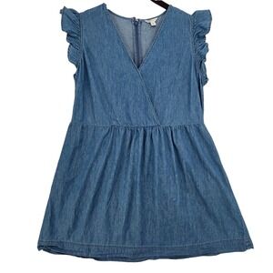 Cato Denim Dress Women XL Cottagecore Ruffle Sleeveless V-Neck 100% Cotton Mini